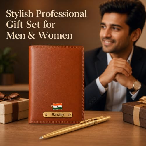 Image of SAVRI Personalized Gifts Customized Brown Diary with Name & Parker Golden Pen Gift Set | Premium Diary & Gold Trim Pen Set Corporate Gift for Employees, Managers, Clients, Birthday
