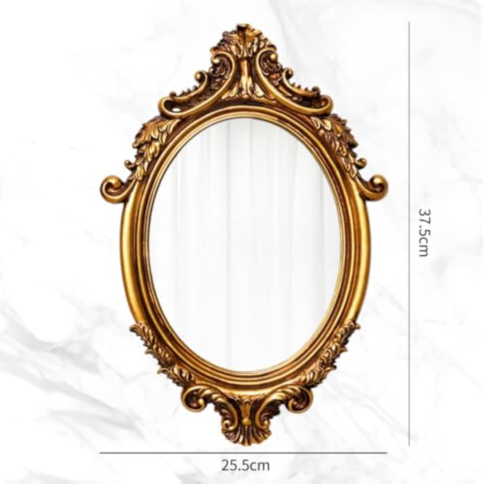 Baroque-Style Oval Mirror with Elegant Gold Resin Frame