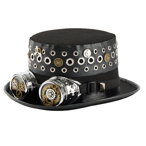 Ksikdeg Sombrero de copa para Coser Gear, diseño industrial de la era con ojales, tema oscuro para fiestas de Halloween, cosplay, eventos, cosplay, steampunk