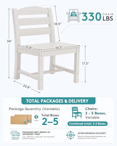 Image of SERWALL Outdoor Armless Dining Chairs Set of 4, All-Weather HDPE Patio Chair with 19.7 inch Widened Seat, for Backyard, Garden, White