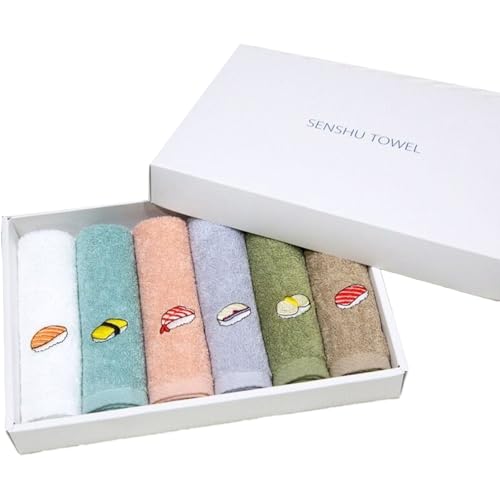 泉州タオル(Senshu towel) ハンドタオル ギフトセット 寿司デザイン刺繍入り 6枚 セット タオル ハンカチ 国産 ギフト 贈り物 プレゼント 刺繍 寿司