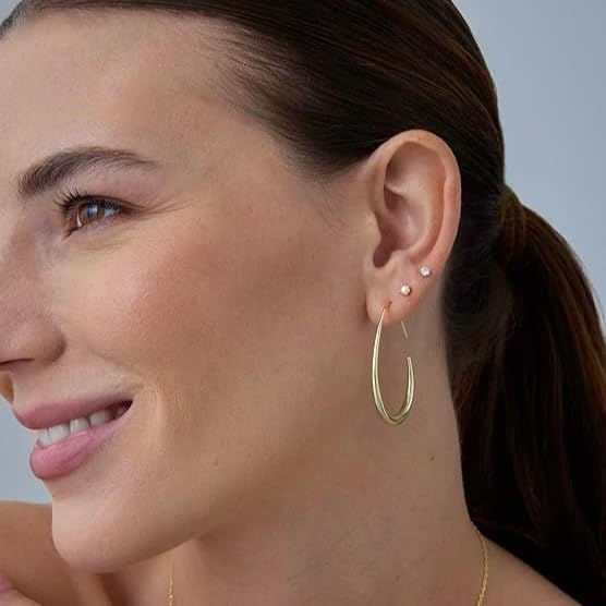 5pcs Gold Bangle Cuff Bracelets Oval Hoop Earrings for Women Teardrop Hoop Earrings Bracelets Set for Women Jewelry Gift - Image 3