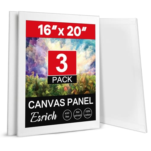 ESRICH Canvases for Painting 16x20 Inch 3 Pack Flat Canvas Boards for Painting Cotton Primed Acid Free Large Blank Canvas Panels for Oil Watercolor Acrylic Paint Gouache and Tempera. (Thk: 3mm)