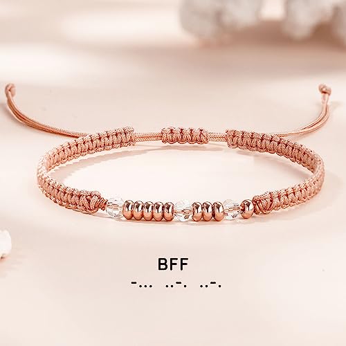 Btysun Morse Code Bracelets for Women Christmas Gift Stocking Stuffers for Teens Pink Braided Bracelets Inspirational Best Friend Birthday Gifts for Her High School Graduation Gifts for Her 2025 Mom Bracelet Jewelry