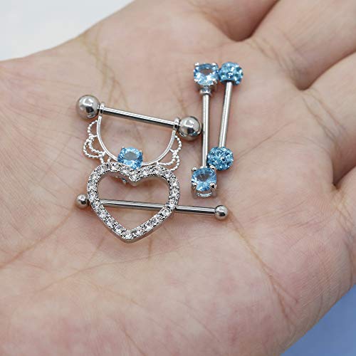 Orazio 4 Pairs 14G Stainless Steel Nipplerings Nipple Tongue Rings Cz Opal Barbell Body Piercing Jewelry Blue #TOP6