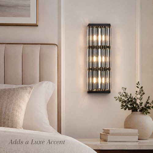 Image of Rustic Black Wall Sconce with Glass Vintage Antique Wall Light Fixture Retro Farmhouse Mid Centry Wall Sconce for Bedroom, Living Room, Mirror, Fireplace