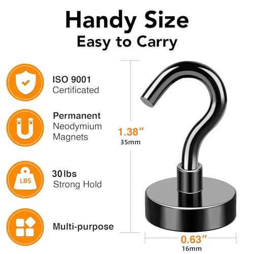 Image of MIKEDE Black Magnetic Hooks 30Lbs Heavy Duty Magnets with Hooks | Strong Magnet Hooks for Hanging Super Metal Magnetic Hanger for Grill Fridge Kitchen - Pack of 35