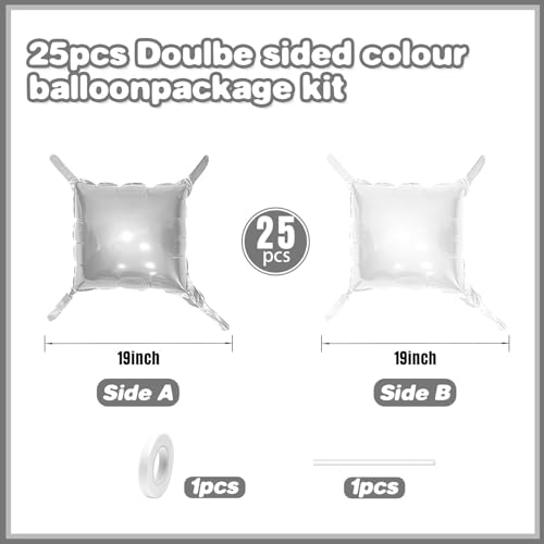 Image of Pearl White and Silver Double Sided Square Foil Balloons Wall,19 Inches Metallic Foil Balloons Tunnel Arch Kit for Bachelorette,Anniversary,Wedding,2026 Graduation,Birthday Party Background Decoration