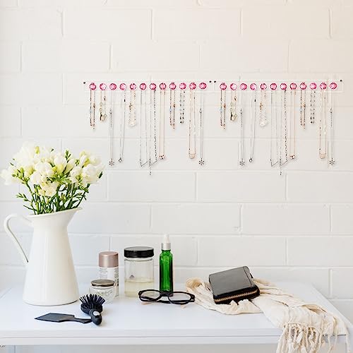 Newellsail Halsketten-Aufhänger Acryl-Halskettenhalter Wandmontage Schmuck-Organizer mit 12 Diamant Form Haken für Halsketten, Armbänder, Ketten, Ohrringe, 2 Stück (Rosa)