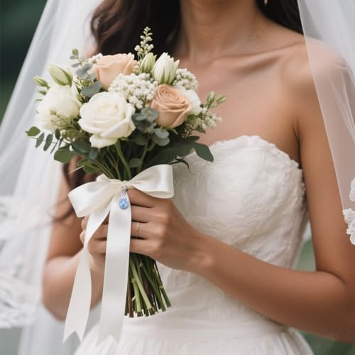 Image of MIXJOY Something Blue Gift for Bride, Wedding Day Bridal Blue Pearl Angel Wings Bouquet Garter Charm for Bride to Be