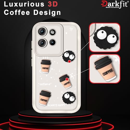 Image of Back Case Cover Compatible with Motorola Edge 50 Neo | Cute Fun Cartoon Ball 3D Coffee Silicone Case | Body Protection | Camera Protection | Shock Proof | Color White | Pack of 1