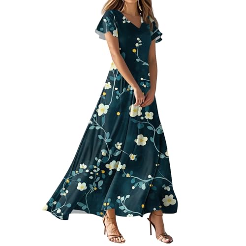 ZEFOTIM Long Dresses for Women 2025 Cocktail Floral Dress Short Sleeve V Neck Dresses
