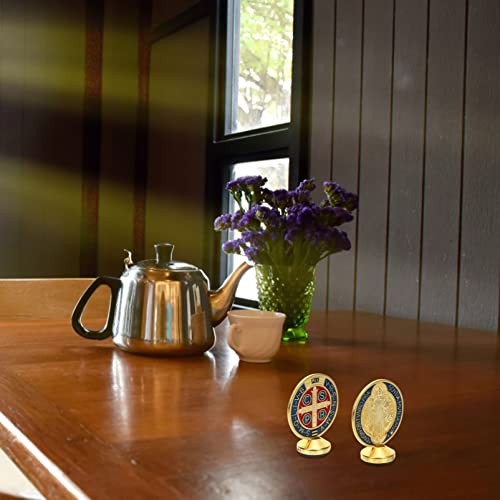 Veemoon Decoração De Carro Estátua De São Bento 2 Peças De Mesa Católico Crucifixo Cruz Suporte Está