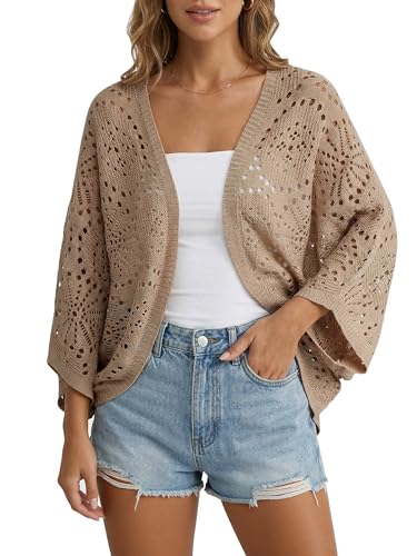 Image of Womens Crochet Cardigan Lightweight Summer 3 /4 Sleeve Cover Up