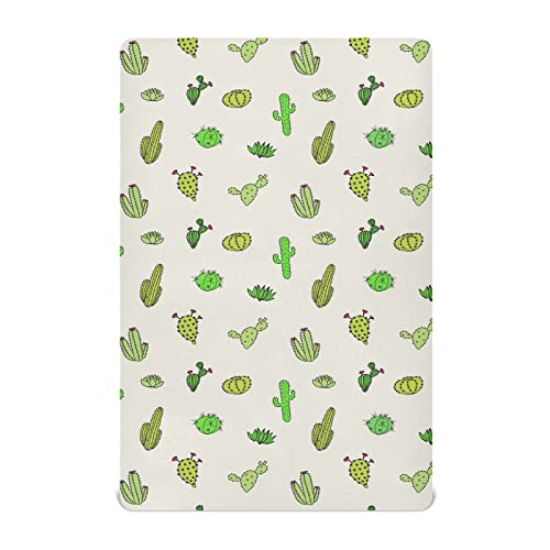 Image of Fitted Crib Sheets Cactus Beige Stretchy Portable Playard Sheets for Baby Toddler, Breathable Soft Mini Crib Mattress 52 x 28 in for Boys and Girls