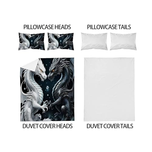 Housse de couette double dragon noir et blanc literie microfibre 3D - 4