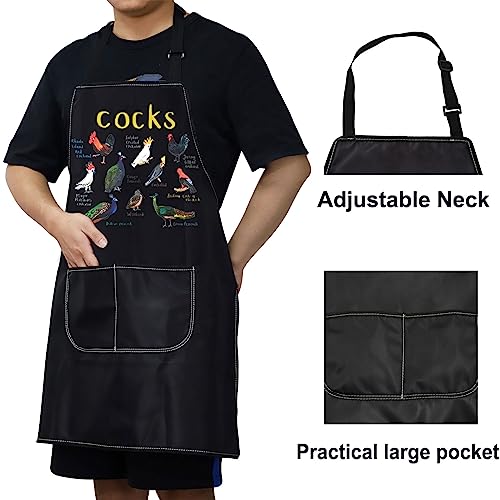 WZMPA Funny Cocks Kitchen Apron For Women Men Chicken Lover Gifts Cockerels Cockatoos Peacocks Apron For Baking Cooking (Cocks Ap) - Image 4
