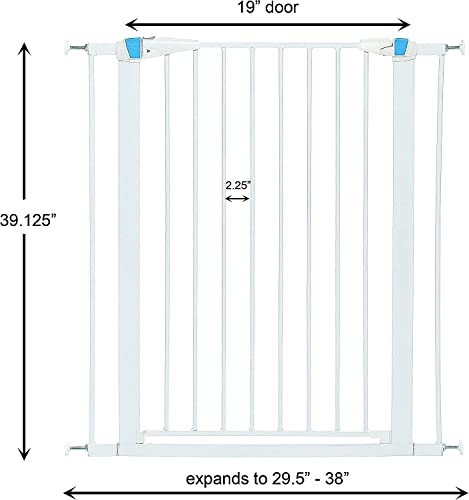 MidWest Homes for Pets 39 Inches Tall Walk-Though Steel Pet Gate, Pressure Mounted Dog Gate with Glow Strip Measures 29-38 Inches Wide & Includes Two 3-Inch-Wide Extensions, White by MidWest Homes for Pets - Image 2