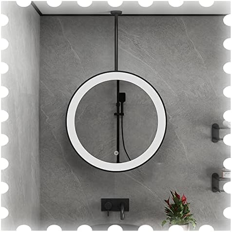 Hängender Badezimmerspiegel, 20 Zoll, Runder Deckenspiegel Mit LED-Licht,...