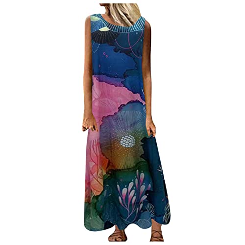 NMSL Women Spaghetti Strap Midi Satin Dresses Tie Front Backless Split Hollow Dress Workout Tops Tee Shirts Plus Size Length Vest Dress Cute Clothing Floral Top Sleeveless T Shirts, Multicolor, XXL