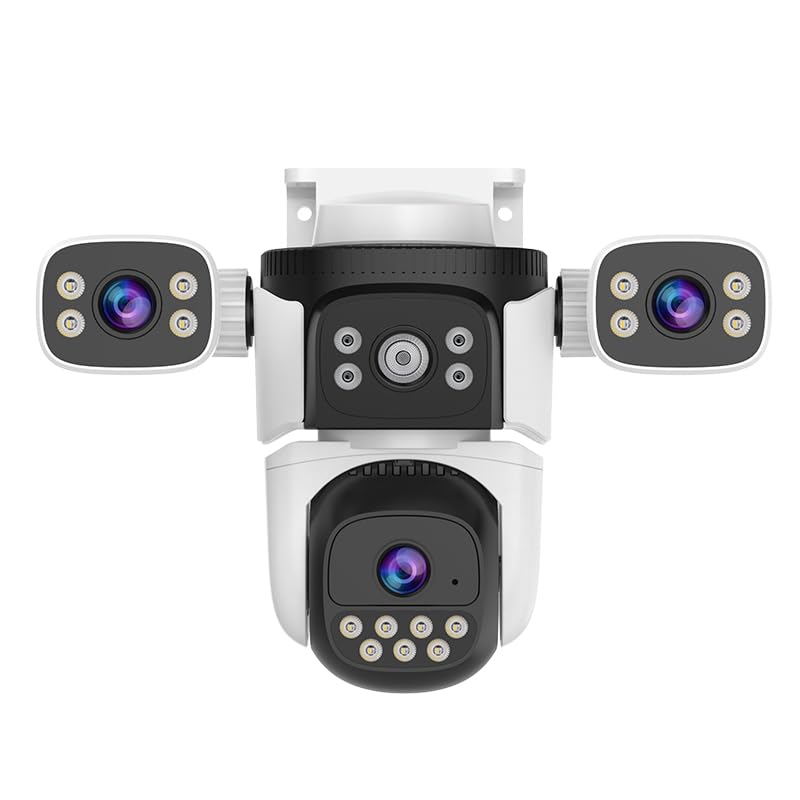 GESKS O Kam Pro 6MP HD Three-Lens Security Camera 360 Coverage 2.4G WiFi Pan & Tilt Sound Light Alarm Two Way Audio Human Tracking Night Vision Outdoor Surveillance CCTV(CS621SR)