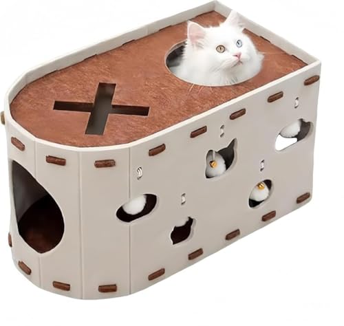 Xiraivke 猫用 2 段ユニット ベッド付きスクラッチボード・一体型おもちゃ、フェルト製通気隠れ家、自己娯楽・退屈解消に最適