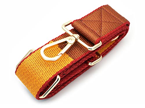 Image of CRAFTMEMORE Wide Shoulder Strap Retro Vintage Adjustable Bag Handle Crossbody Nylon Belt Replacement JK11 (Red Pattern, Gold Clasp)