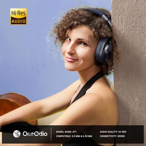 Image of OneOdio A71 High Resolution Headphones, Wired Sealed Headphones, Bass Over-Ear, Compatible with Recording, with Microphone, Foldable, 3.5 /6.35mm Jack for Musical Instrument Practice, Mixing