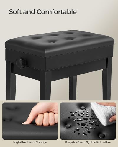 Songmics 4334261988 Adjustable Wooden Piano Bench Stool With Sheet Music Storage Black Ulpb57H thumb #6