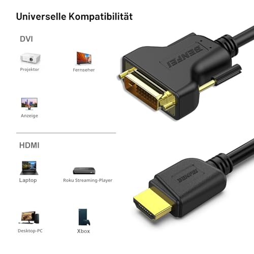 BENFEI HDMI auf DVI 1.8 Meter Kabel mit 1080P High Speed Adapter für Apple, Fire TV, PS3/4, Laptop/Desktop, Blu-Ray Player, Xbox 360/One