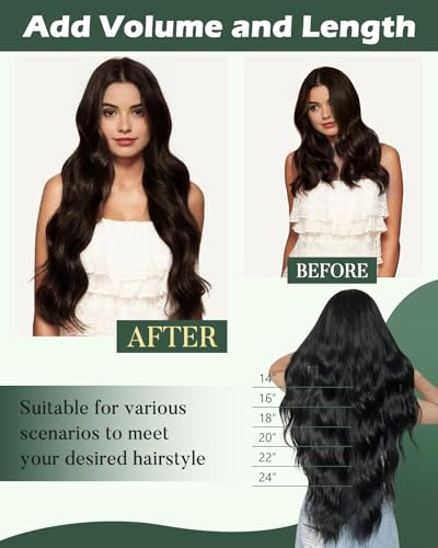 Image of Ugeat Weft Hair Extensions Human Hair, Sew in Extensions Real Human Hair Darkest Brown, Hair Extensions Weft 18 Inch 100g, Medium Length