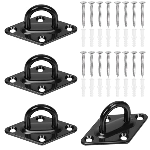 Wokape 4pcs M5(2.3Inch) Deckenhaken 304 Edelstahl Pad Öse Platte Klammer Ring Haken Schleife für Outdoor-und Indoor-Aktivitäten (Rhombisch, Schwarz)