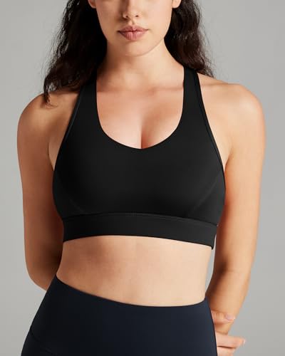 Image of QUEENIEKE BareFlow Women's Sports Bras with Phone Pocket Medium Impact Padded Racerback Workout Gym Crop Top Running Yoga Bra