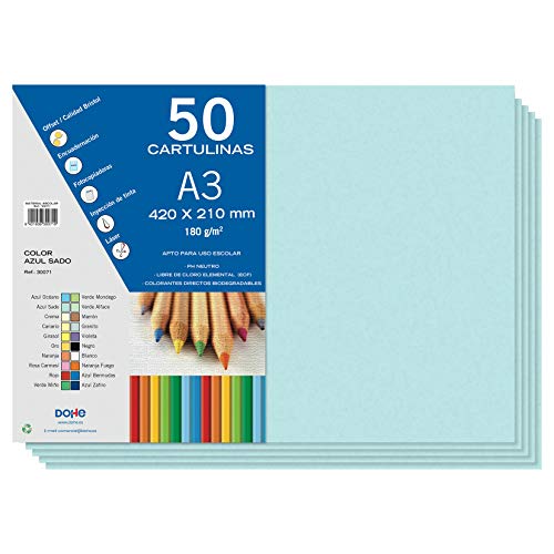 Dohe A3-Karton, Sado-Blau, 50 Stück, 21 x 29,7 cm, 180 g/m², Büromaterial