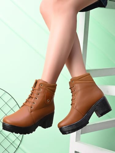 Image of XE Looks 100% Vegan Leather Women's Ankle Boots | Stylish & Trendy Lace-Up Design with Heel | Durable Leather Upper & Cozy Lining | Trendy & Stylish Boots For Girls & Women