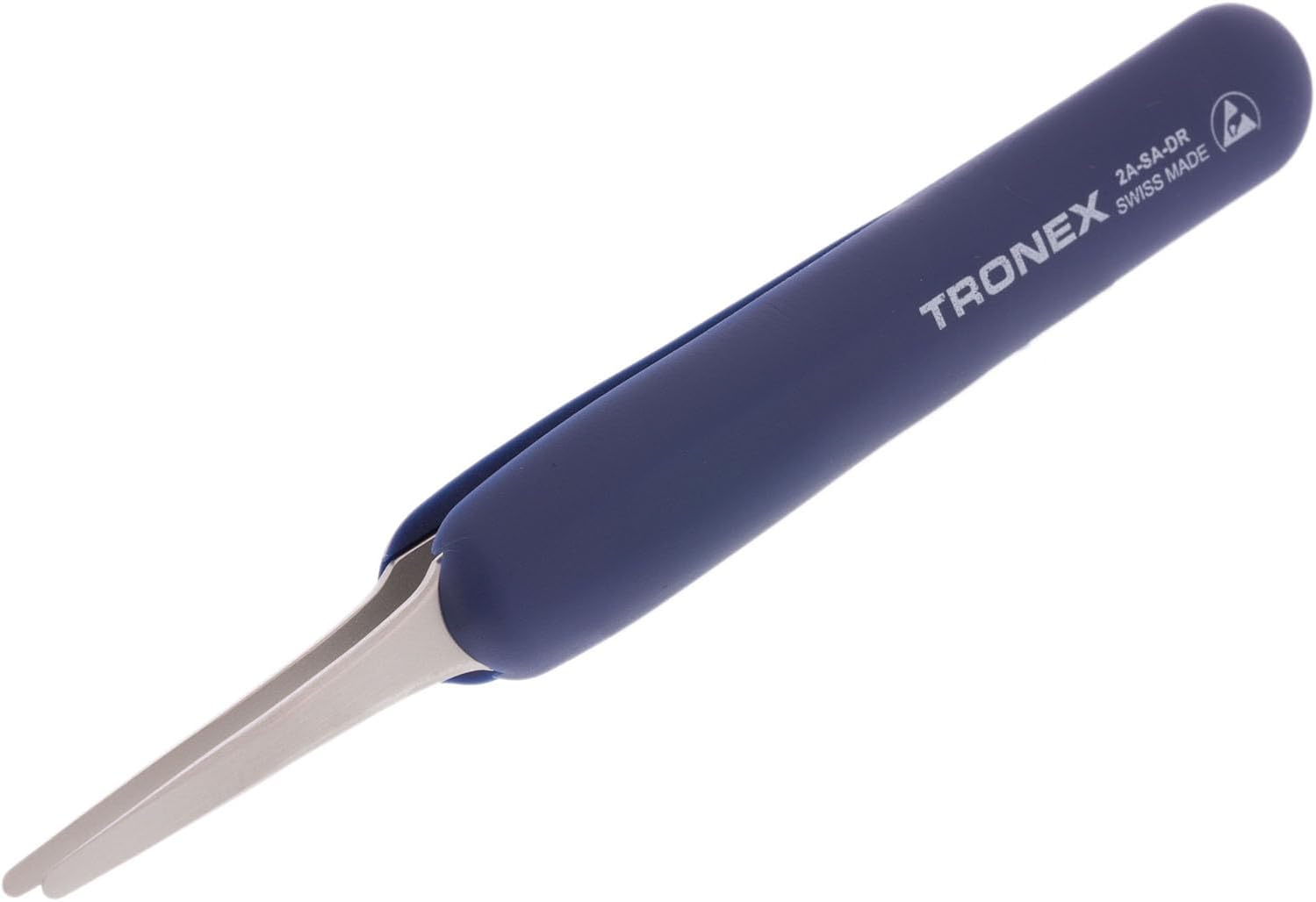 Tweezers - Tronex 2A SS ESD Rubber Grip Straight Fine Flat Rounded Tip
