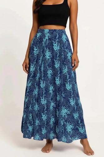 Image of Premium Long Skirt | Stylish Long Crushed Cotton & Unique Prints | Floor Length Skirt for Women | Elastic Waist Premium Maxi Skirt - Comfortable Casual Wear
