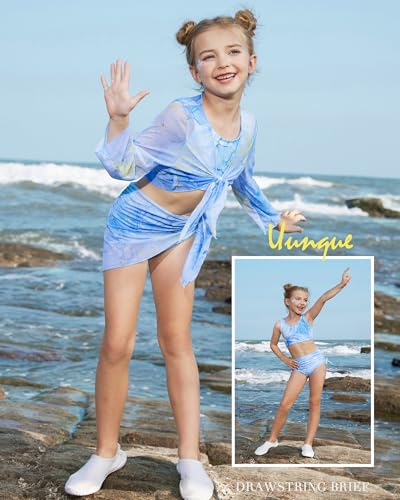Image of GRACE KARIN Girls Bathing Suit Adjustable Taniki Swimsuit Tie Front 4 Piece Bikini Set with Kimono Cover Up 6-14