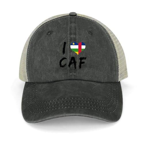 Yelolyio I Love République centrafricaine Casquette en maille arrière Drapeau République centrafricaine en forme de cœur Casquette de baseball réglable en denim casquette de baseball unie réglable