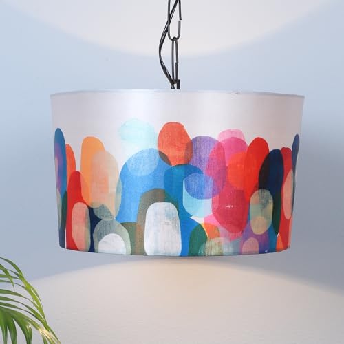 Image of Tu Casa Abstract Print Fabric Glow Pendent Light Hanging Lamp For Bedroom, Living Room, Lounge, Office, Gifting Area Without Bulb For Home Decoration (Height - 20 inch)