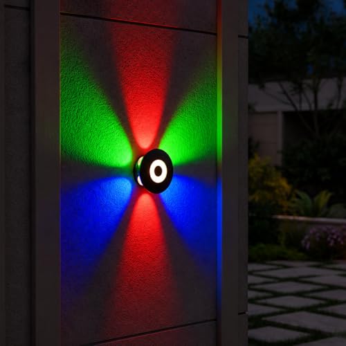 Image of Waterproof Up Down Led Wall Lamp, Aluminium IP65 Body 6+1 Way, Multycolor, Indoor /Outdoor Decorative Wall Sconce Light (HaloBeam 6 Way Color)