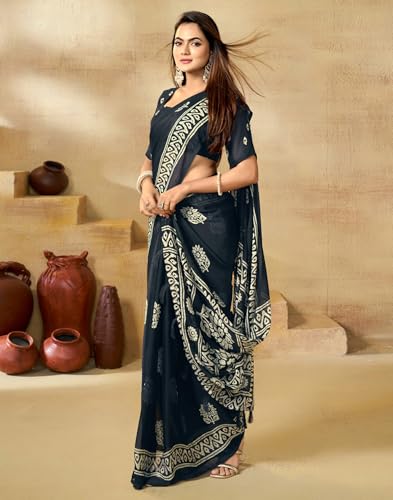 Image of SIRIL Women's Georgette Printed Saree with Unstitched Blouse Piece