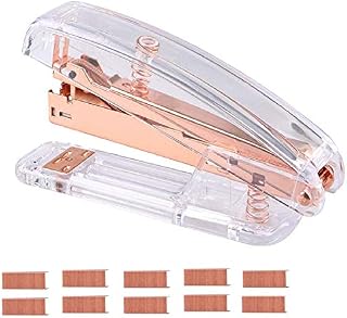 Transparent Rose Gold Acrylic Desktop Stapler with 1000 PCS Rose Gold Staples for Home School Office Supplies Stationery Desk Accessory