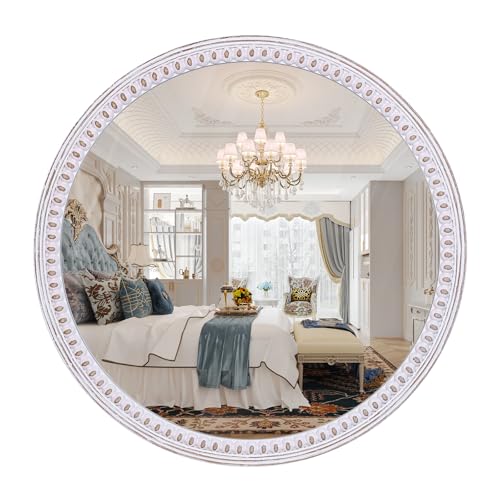 30 Inches Wooden Round Mirrors for Wall Decor, Rustic Farmhouse