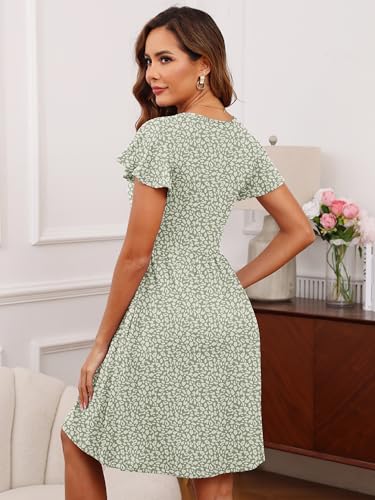 Image of Heymoments Women's Ruffle Sleeve V Neck Swing Sundress Summer Casual A-Line Midi Dress with Pockets S-2XL