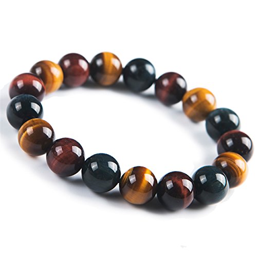 Bracelet œil de tigre coloré perles 12mm WZGWDC bijou minéral en cristal naturel