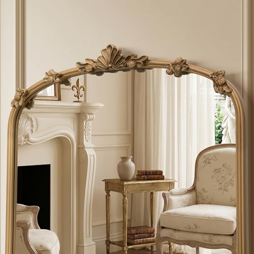 Image of Besdomus Vintage Gold Mirror for Bathroom: 24 inchx36 inch Ornate Arched Mirror | French Baroque Antique for Wall /Mantel /Bedroom /Entryway /Vanity /Hallway - Ideal for Fashion- Conscious