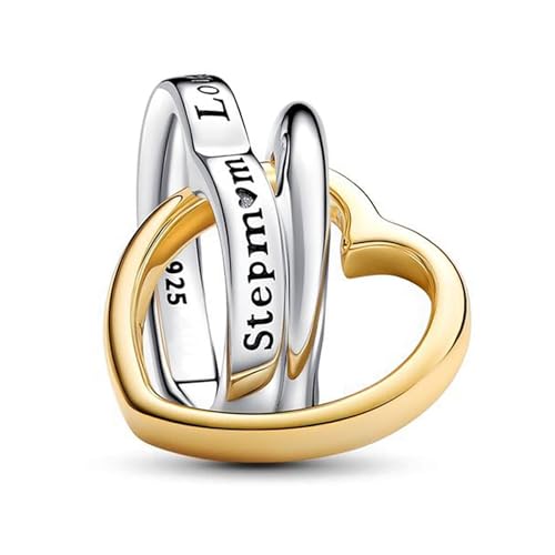 NUNUYAYA Charms Abaloriosde Cuentas Plata de Ley 925 con Circonita Cúbica Golden Family Double Ring of Love Charms Colgante Compatible con Niña Mujer Europeo Pulsera Collar