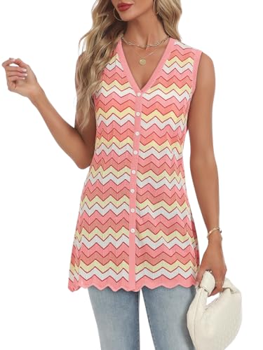 Women's Swimwear Cover Ups V Neck Button Down Sweater Vest Fashion 2025 Sleeveless Striped Cardigans4