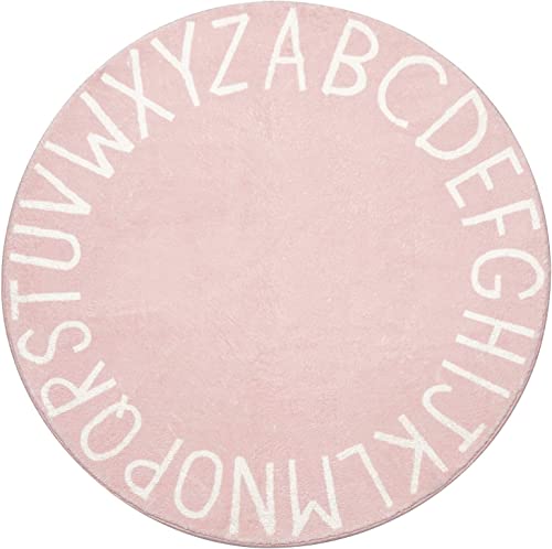 Image of Topotdor Round Kids Play Rug Alphabet Nursery Area Rug Extra Large Soft Crawling Play Mat for Children Toddlers Bedroom (71 inch, Pink)